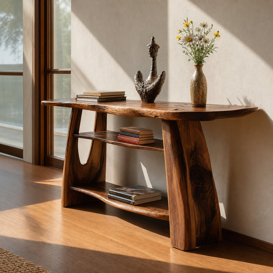 Farmhouse Wooden Live Edge Console For Minimalist Design
