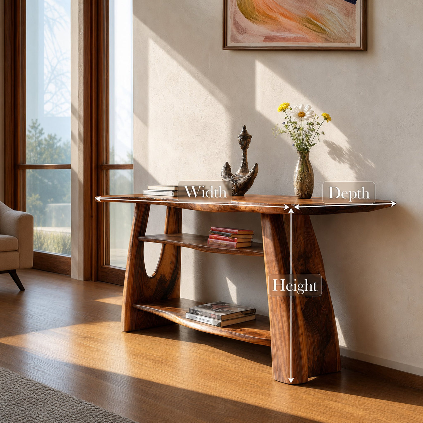 Farmhouse Wooden Live Edge Console For Minimalist Design - product view 6