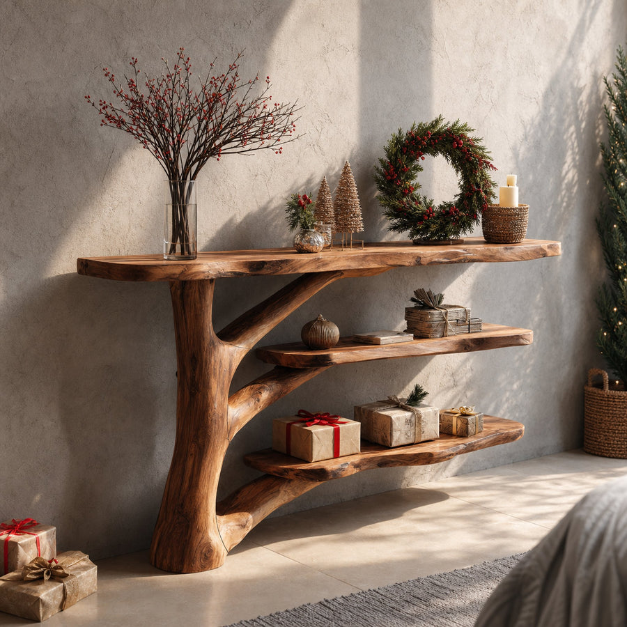 Farmhouse Wooden Live Edge Console Table For Bedroom Christmas Decoration