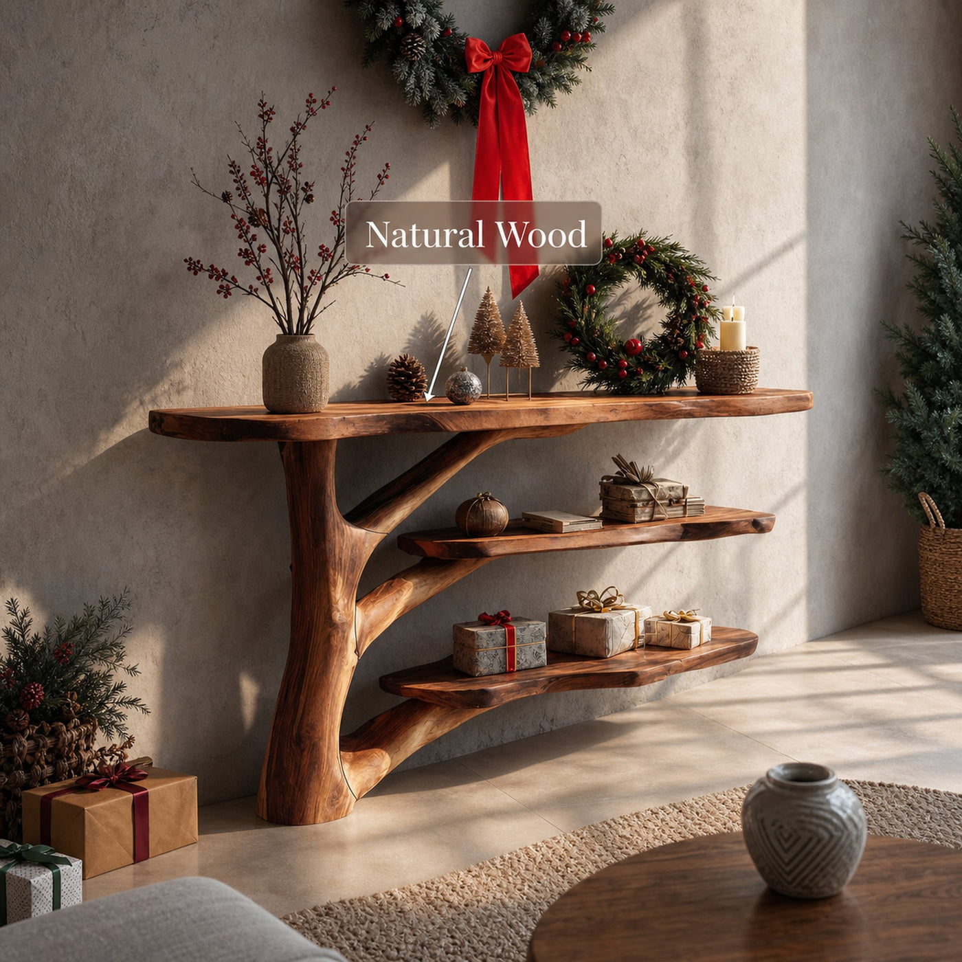 Farmhouse Wooden Live Edge Console Table For Bedroom Christmas Decoration - product view 6