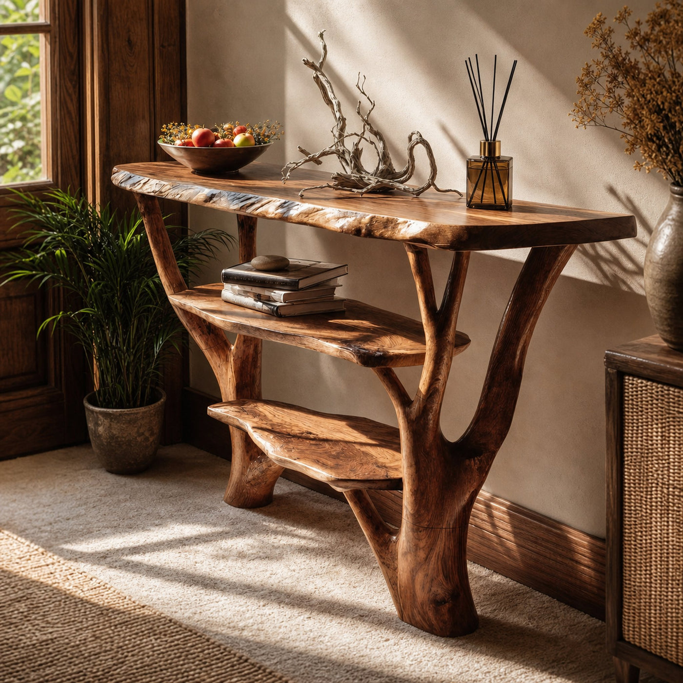 Farmhouse Wooden Live Edge Console Table For Bedroom Country Decor