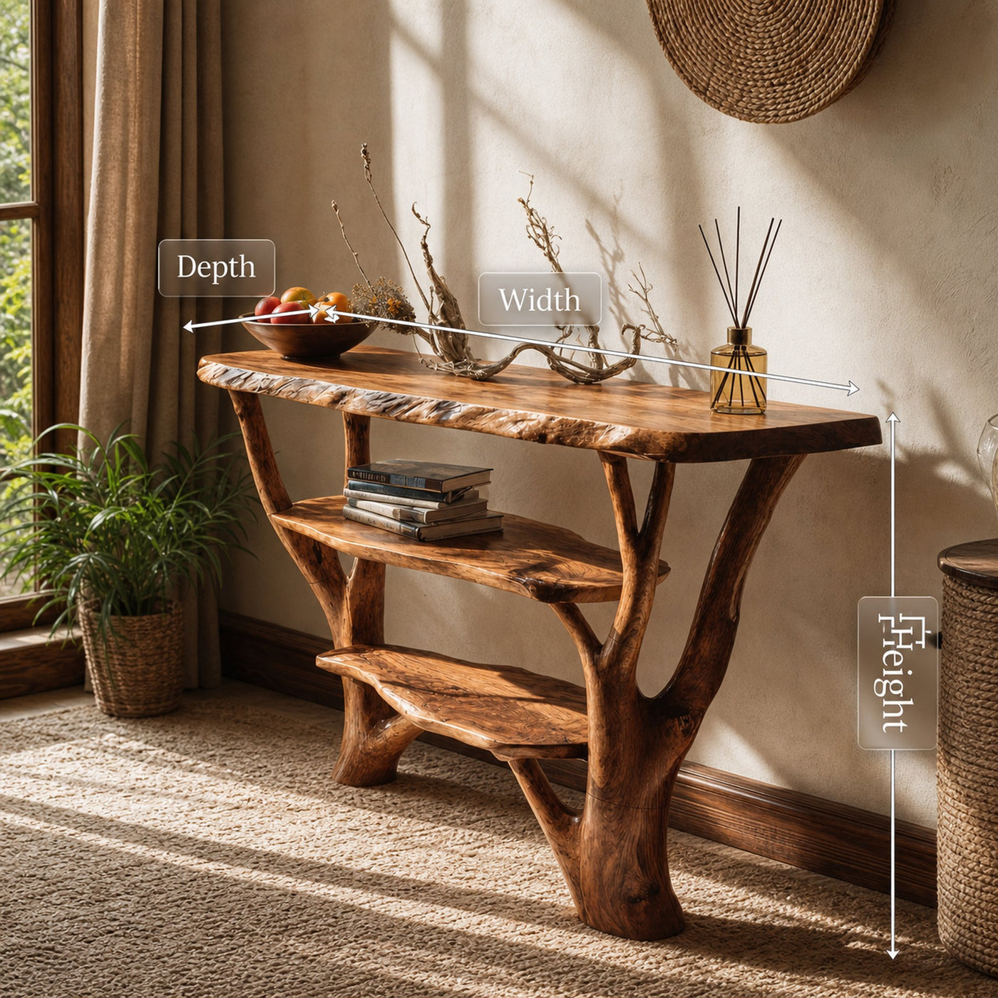 Farmhouse Wooden Live Edge Console Table For Bedroom Country Decor - product view 6