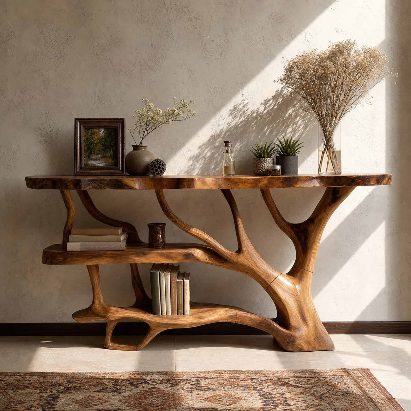 Farmhouse Wooden Live Edge Console Table For Country Living Room Decor