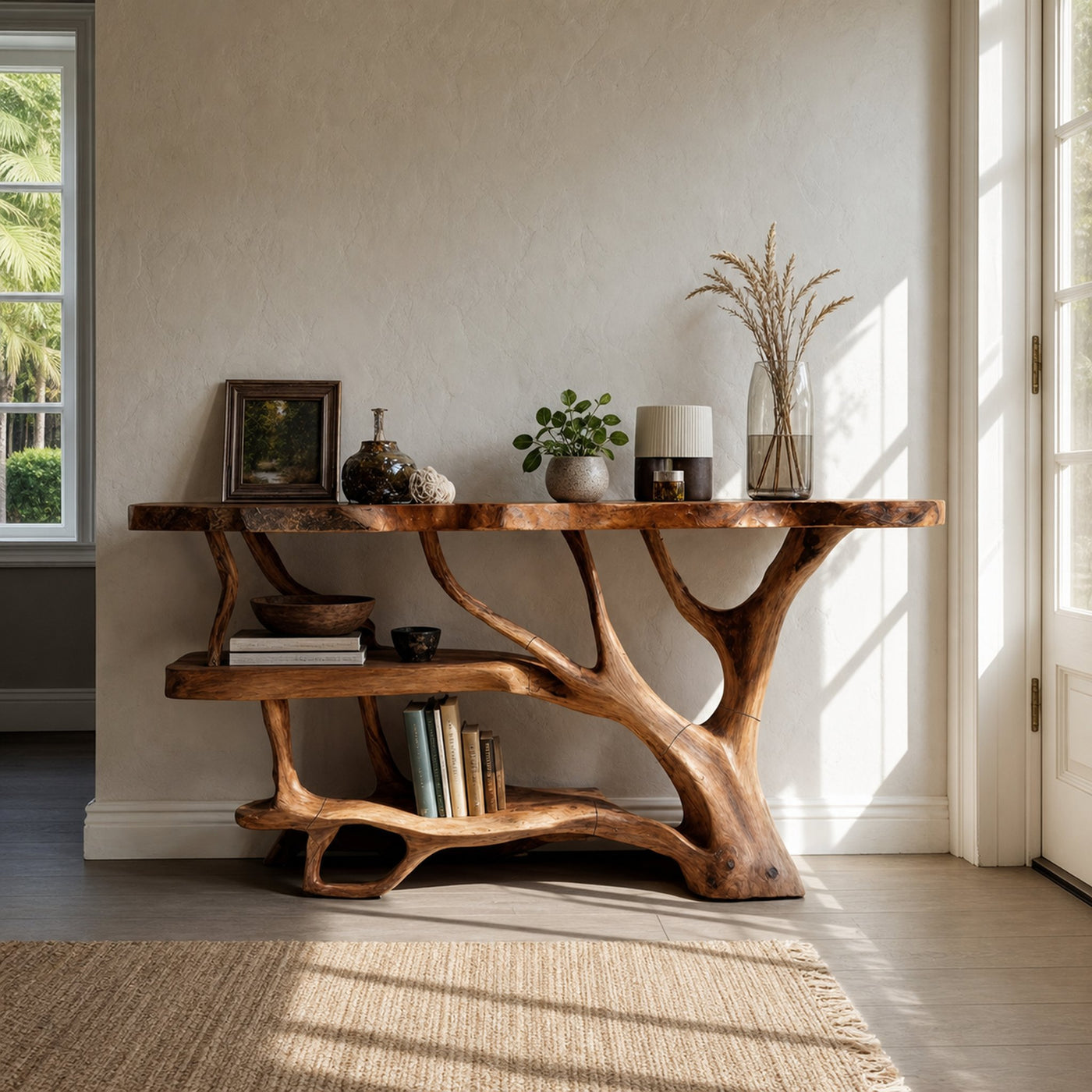 Farmhouse Wooden Live Edge Console Table For Country Living Room Decor - product view 6