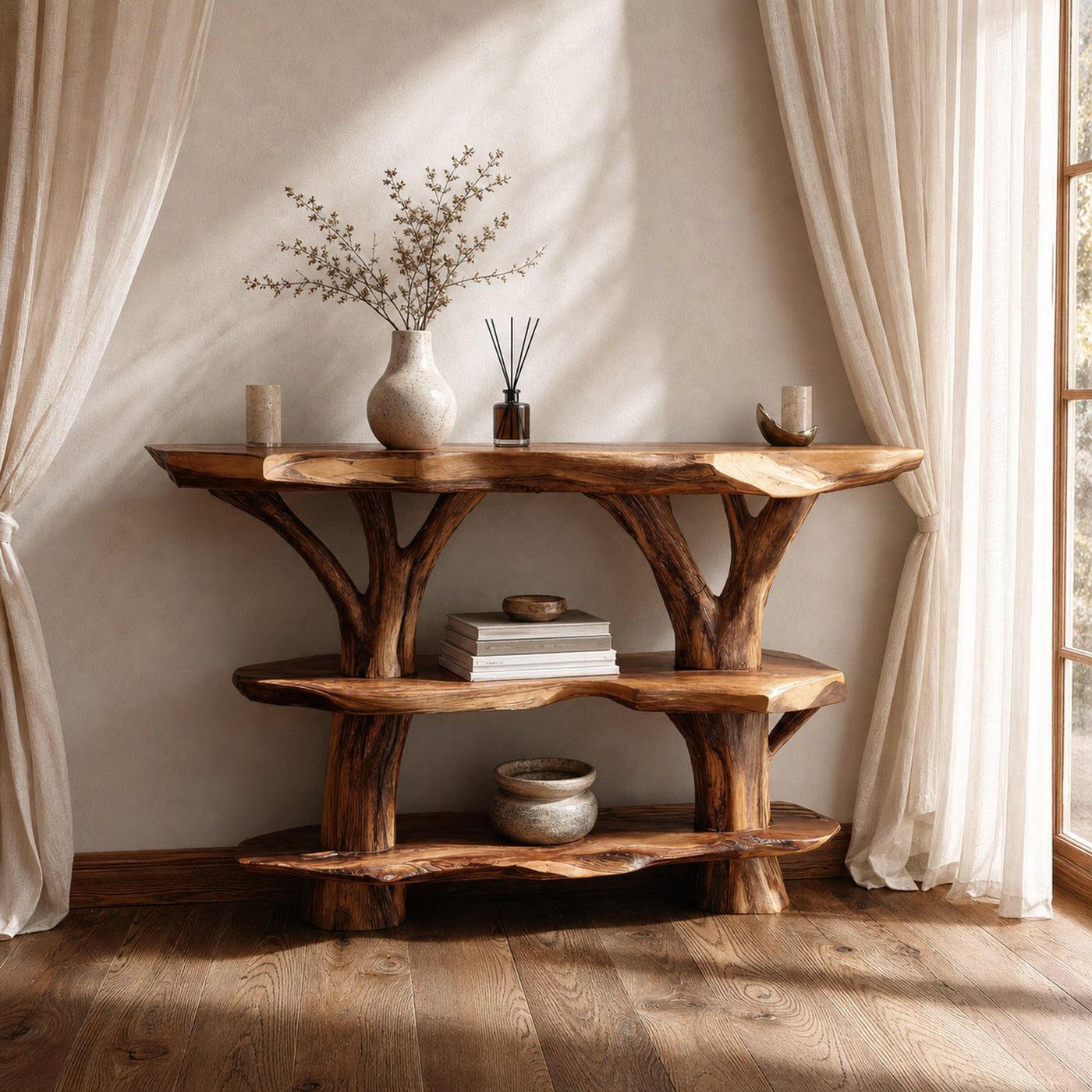 Farmhouse Wooden Live Edge Console Table For Entryway Country Furniture