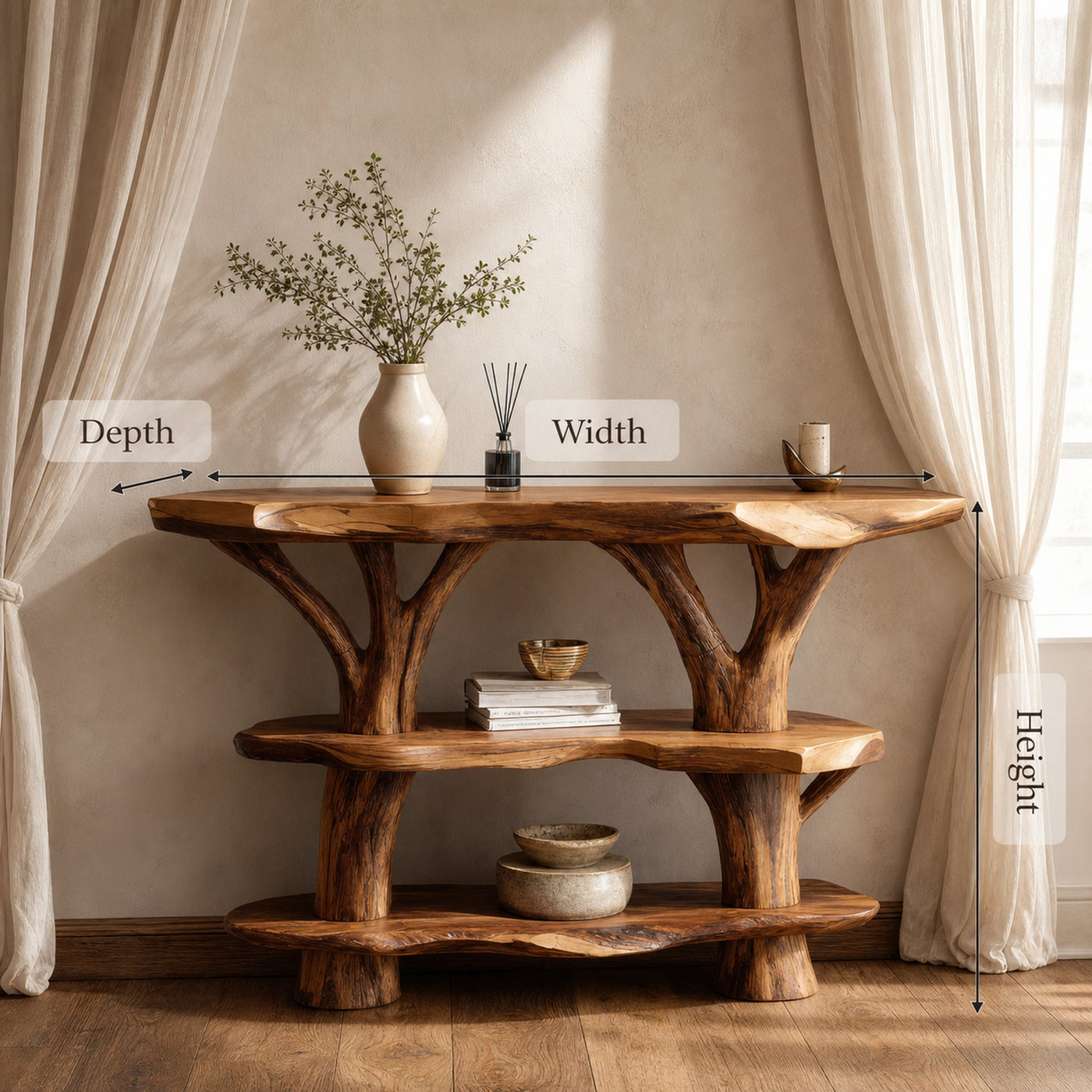 Farmhouse Wooden Live Edge Console Table For Entryway Country Furniture - product view 6