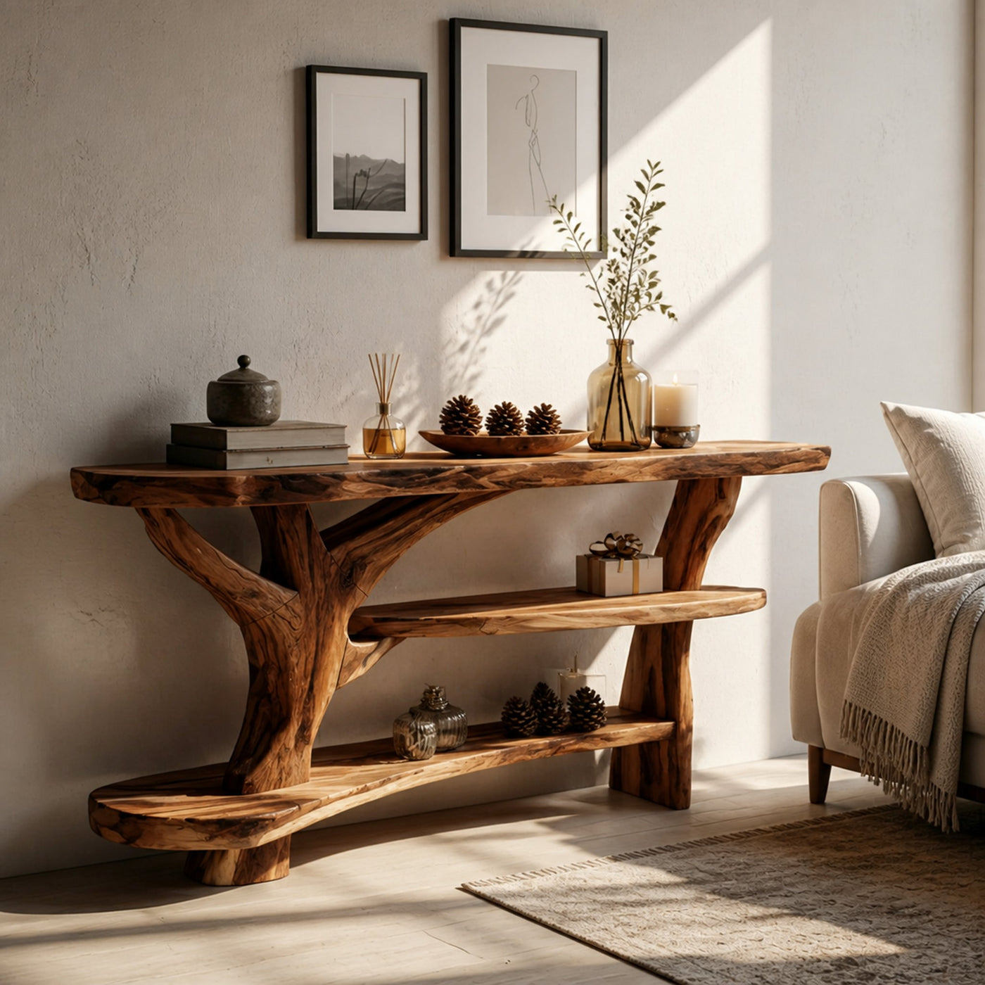 Farmhouse Wooden Live Edge Console Table For Entryway Furniture Design - product view 6
