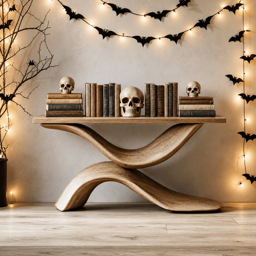 Farmhouse Wooden Live Edge Console Table For Furniture Decor Halloween Style