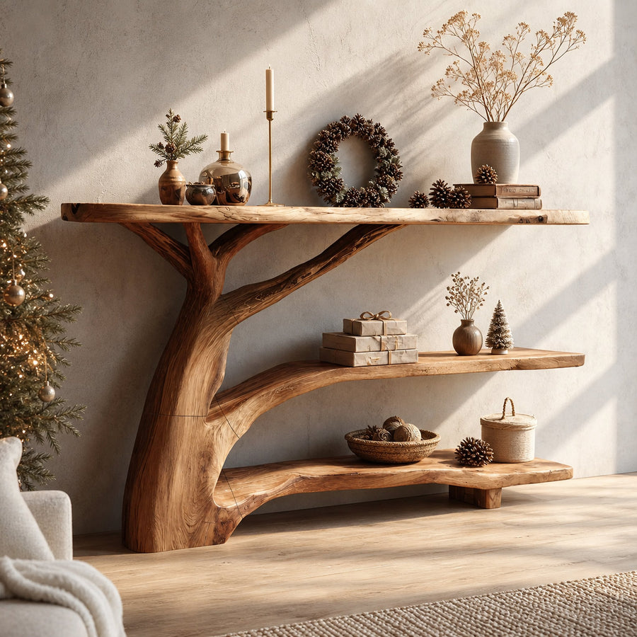 Farmhouse Wooden Live Edge Console Table For Holiday Bedroom Entryway