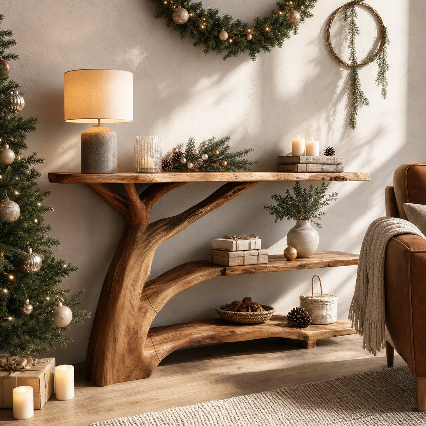 Farmhouse Wooden Live Edge Console Table For Holiday Bedroom Entryway - product view 6