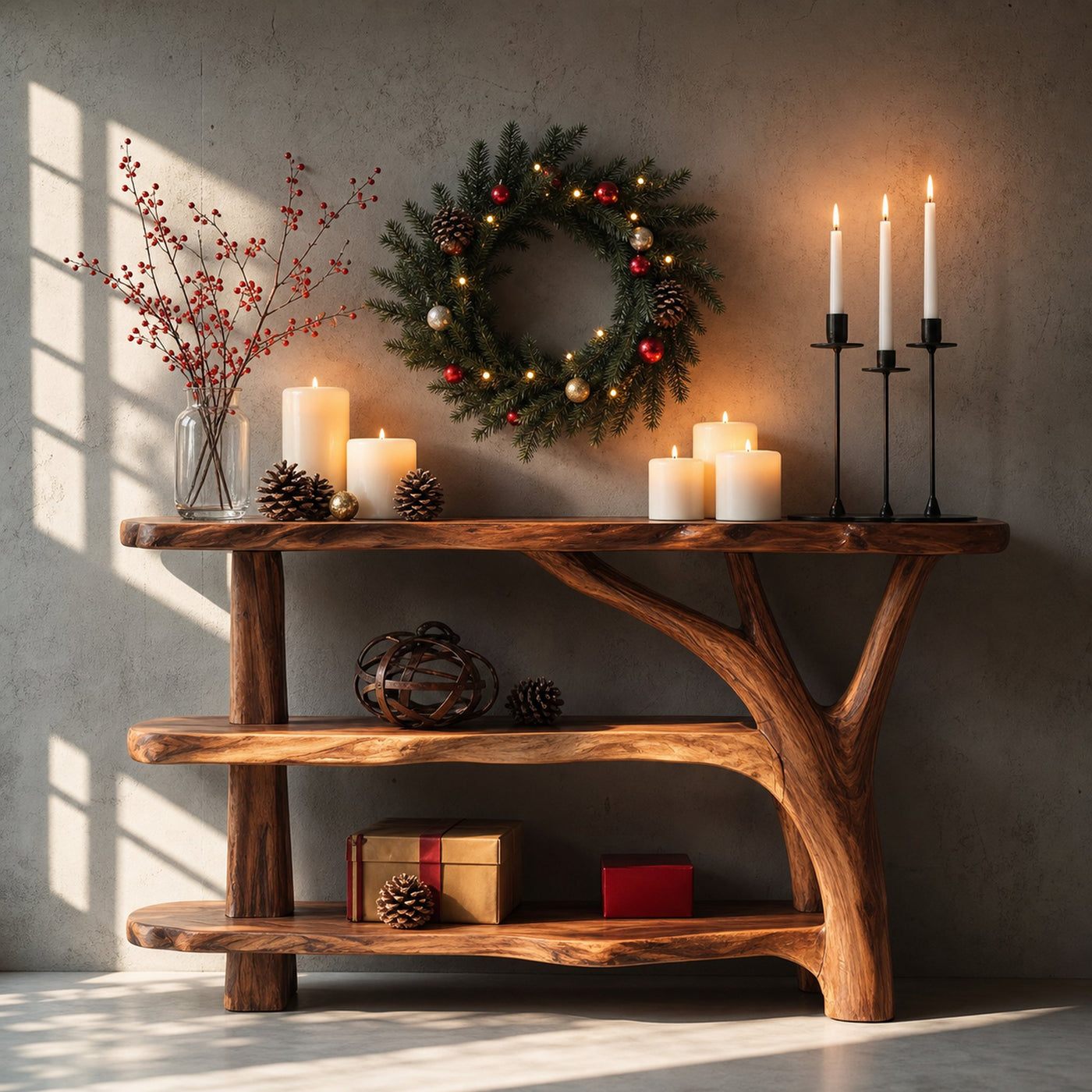 Farmhouse Wooden Live Edge Console Table For Holiday Living Room Decor - product view 6