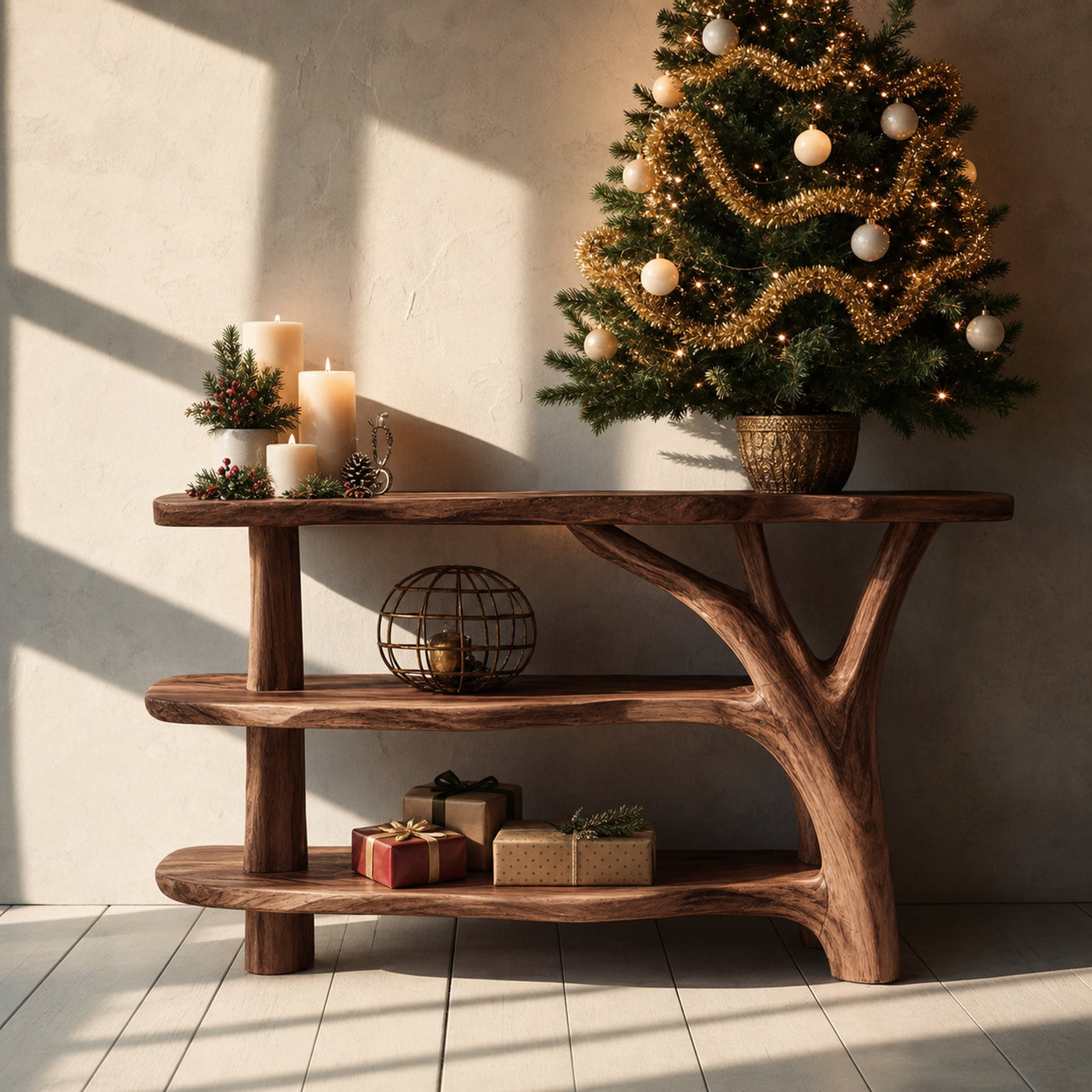 Farmhouse Wooden Live Edge Console Table For Holiday Living Room Decor - product view 7