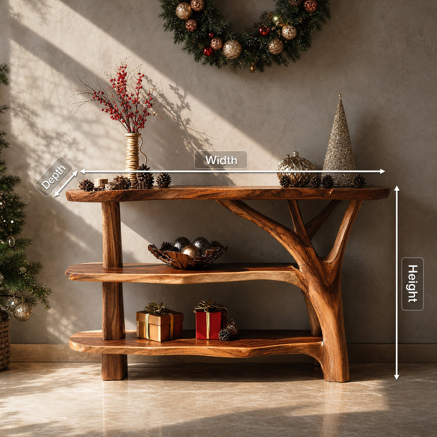 Farmhouse Wooden Live Edge Console Table For Holiday Living Room Decor - product view 8