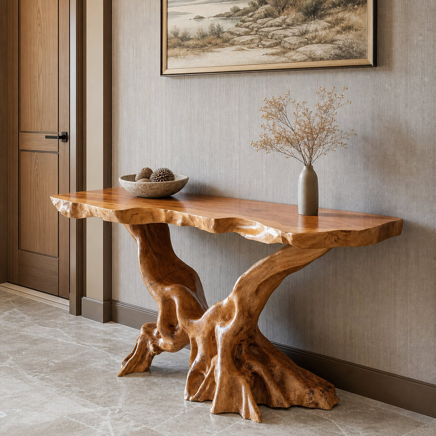 Farmhouse Wooden Live Edge Console Table For Living Room