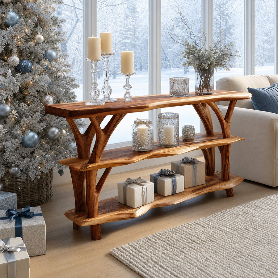 Farmhouse Wooden Live Edge Console Table For Living Room Christmas Accent