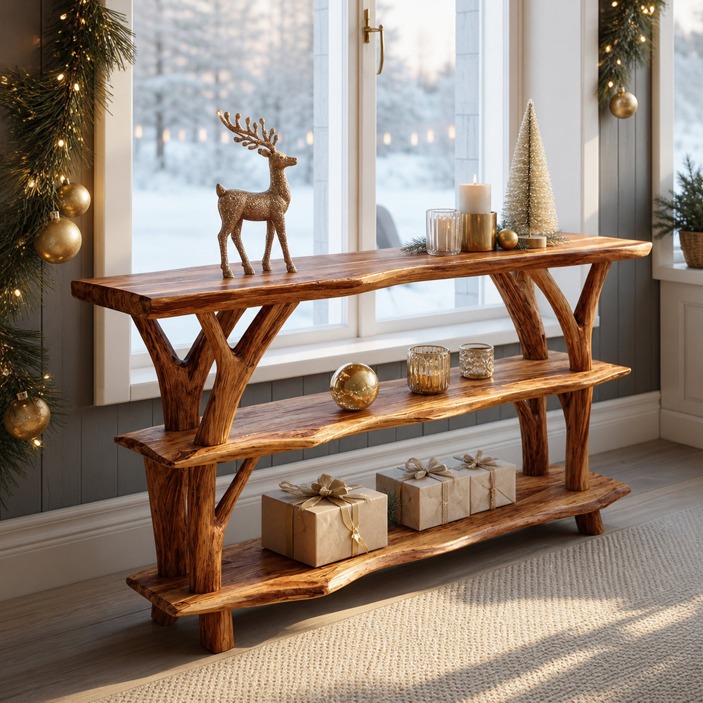Farmhouse Wooden Live Edge Console Table For Living Room Christmas Accent - product view 6