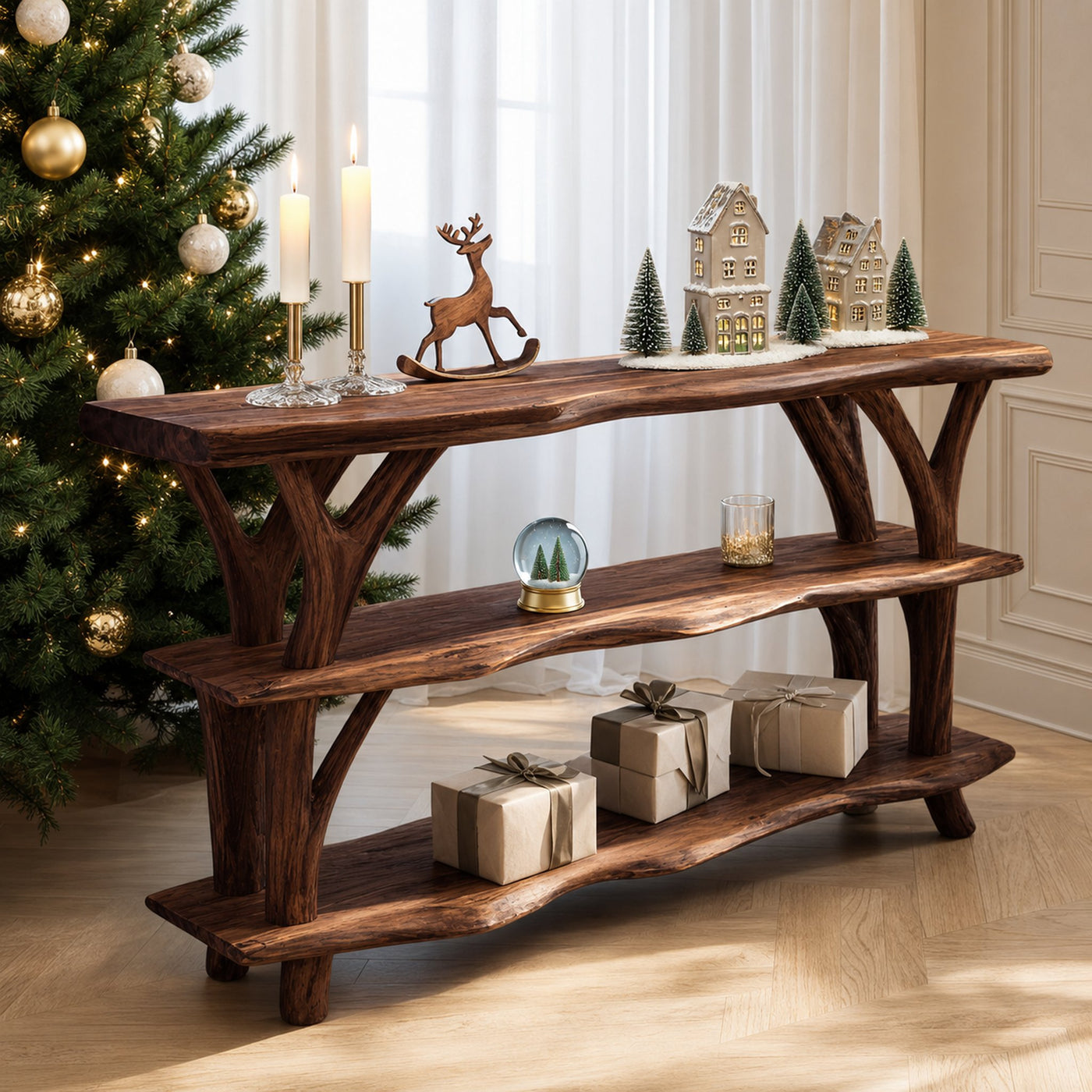 Farmhouse Wooden Live Edge Console Table For Living Room Christmas Accent - product view 7