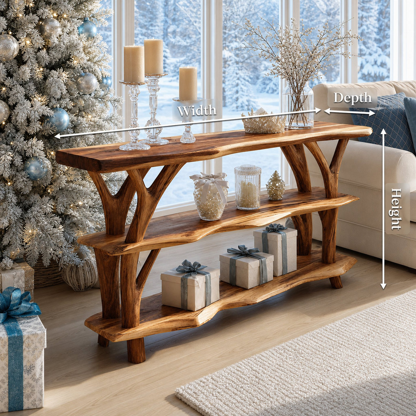 Farmhouse Wooden Live Edge Console Table For Living Room Christmas Accent - product view 8