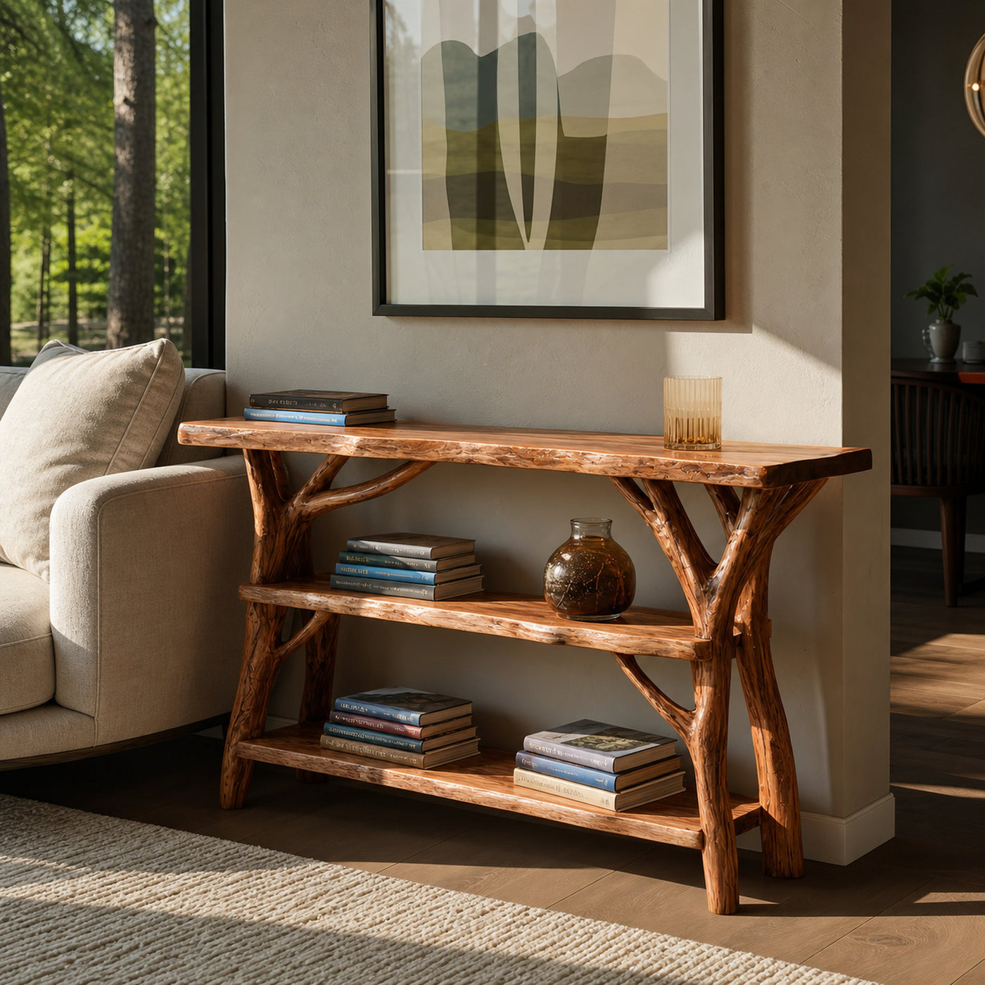 Farmhouse Wooden Live Edge Console Table For Rustic Living Room Decor - product view 2