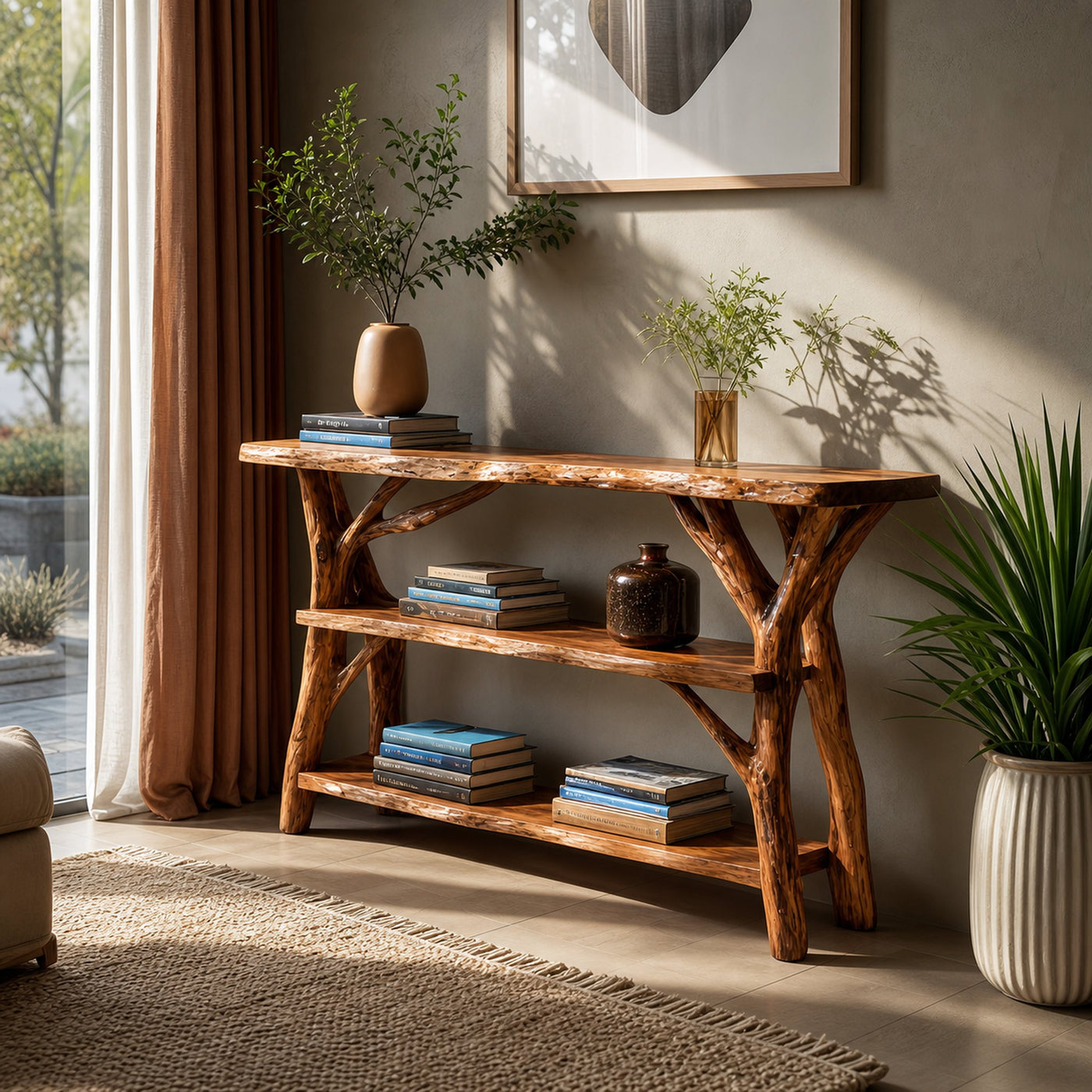 Farmhouse Wooden Live Edge Console Table For Rustic Living Room Decor - product view 3