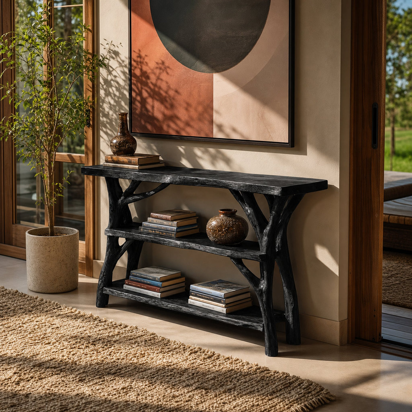 Farmhouse Wooden Live Edge Console Table For Rustic Living Room Decor - product view 4
