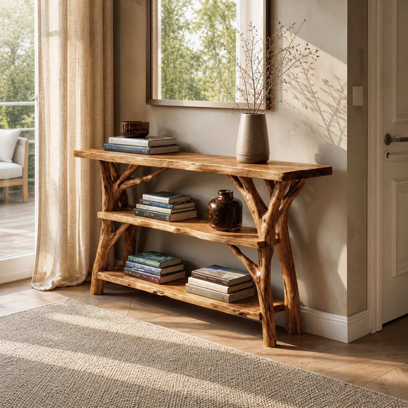 Farmhouse Wooden Live Edge Console Table For Rustic Living Room Decor - product view 5