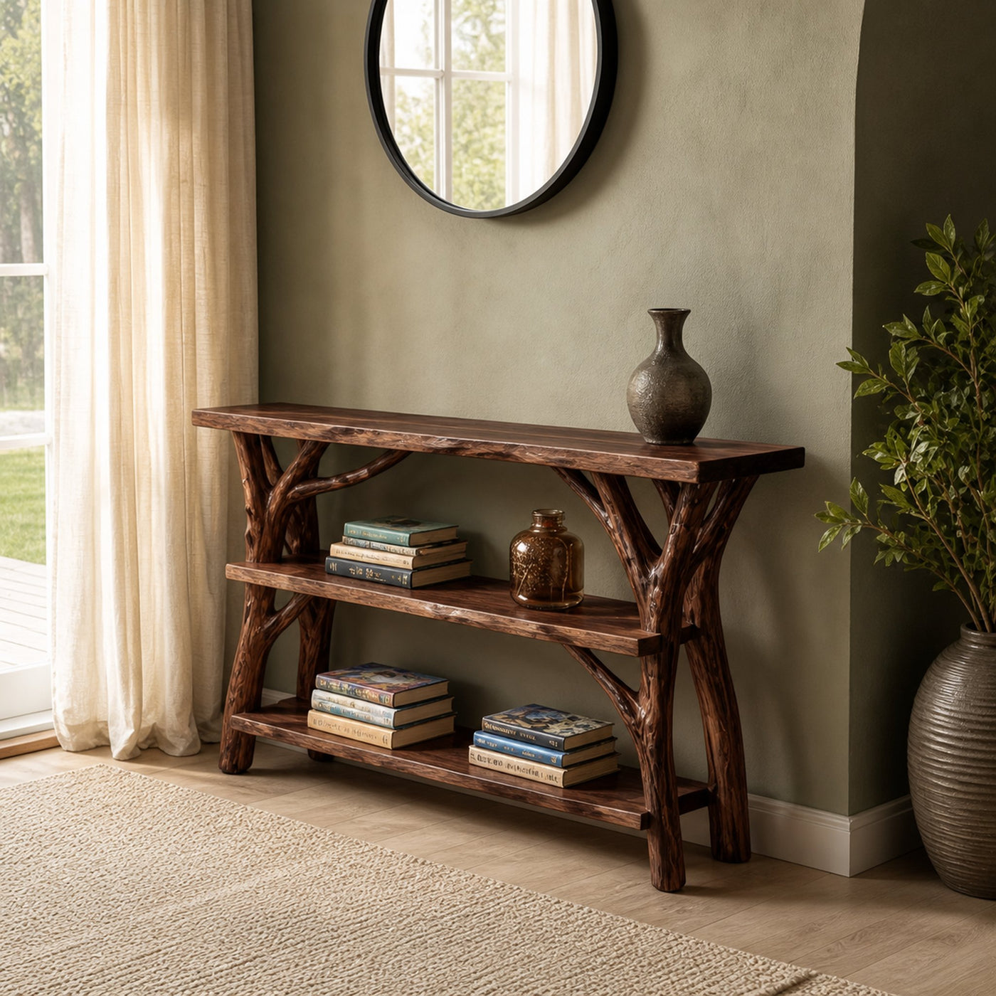 Farmhouse Wooden Live Edge Console Table For Rustic Living Room Decor - product view 7