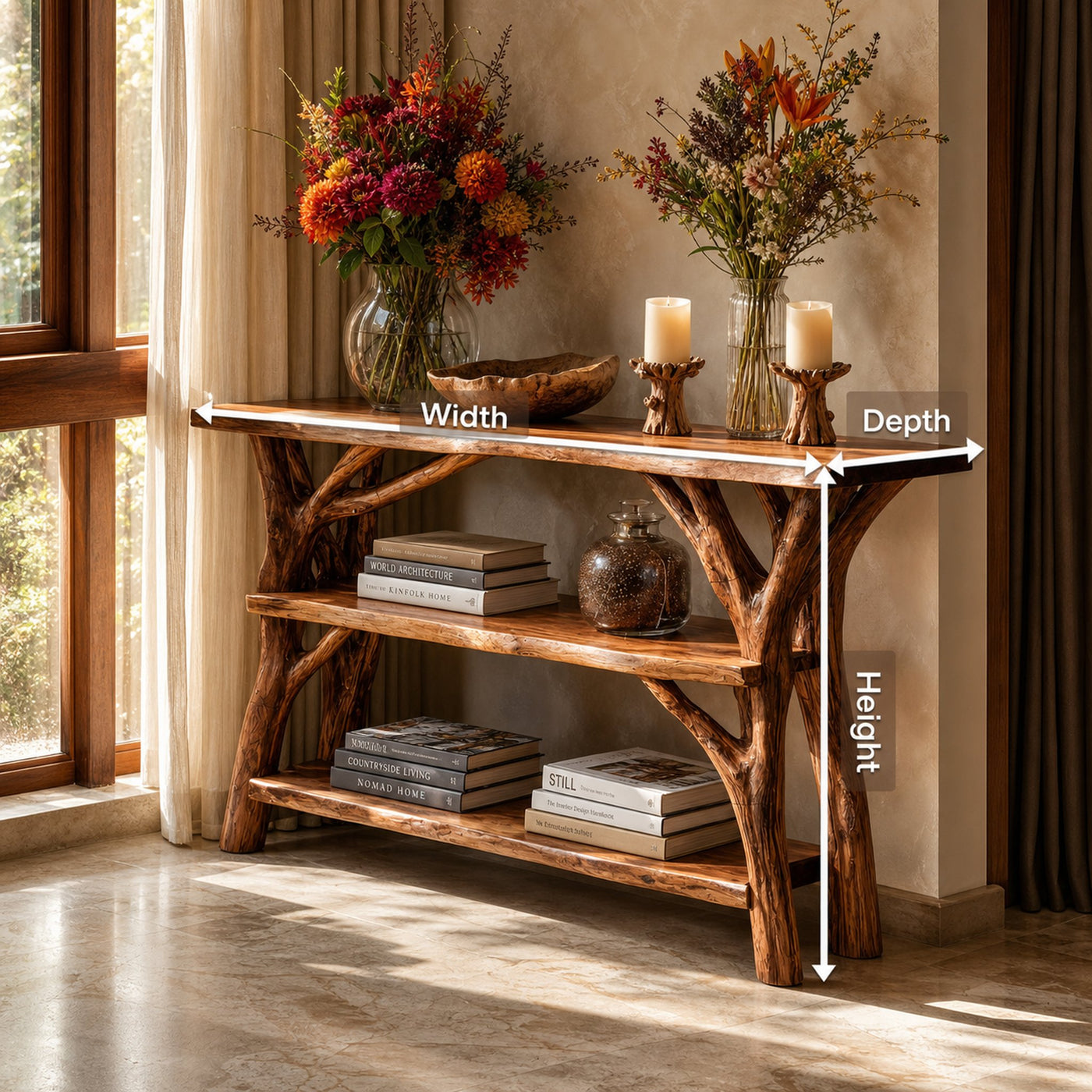 Farmhouse Wooden Live Edge Console Table For Rustic Living Room Decor - product view 8