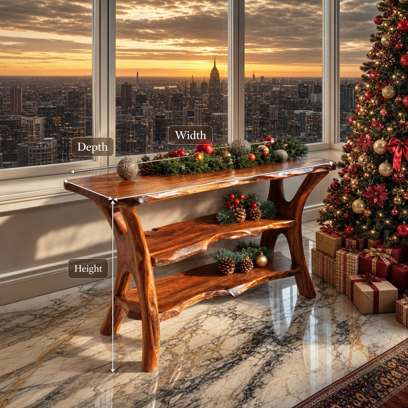 Farmhouse Wooden Live Edge Console Table For Seasonal Holiday Bedroom Decor - product view 6