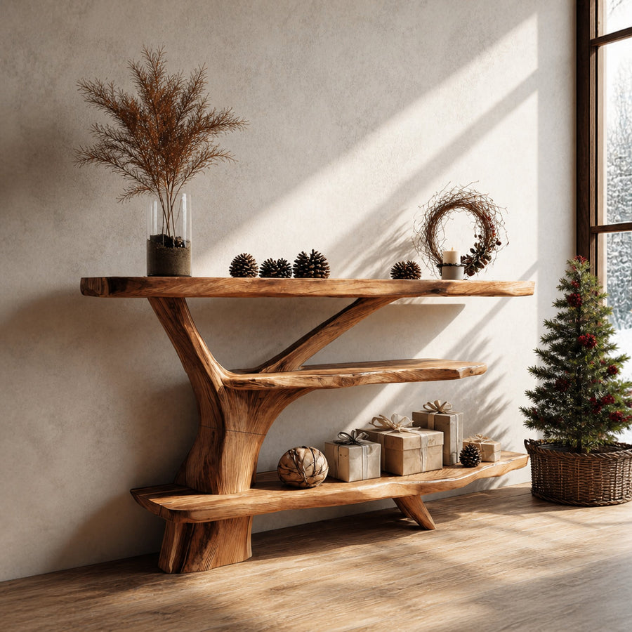 Farmhouse Wooden Live Edge Console Table For Xmas Entryway Seasonal Accent