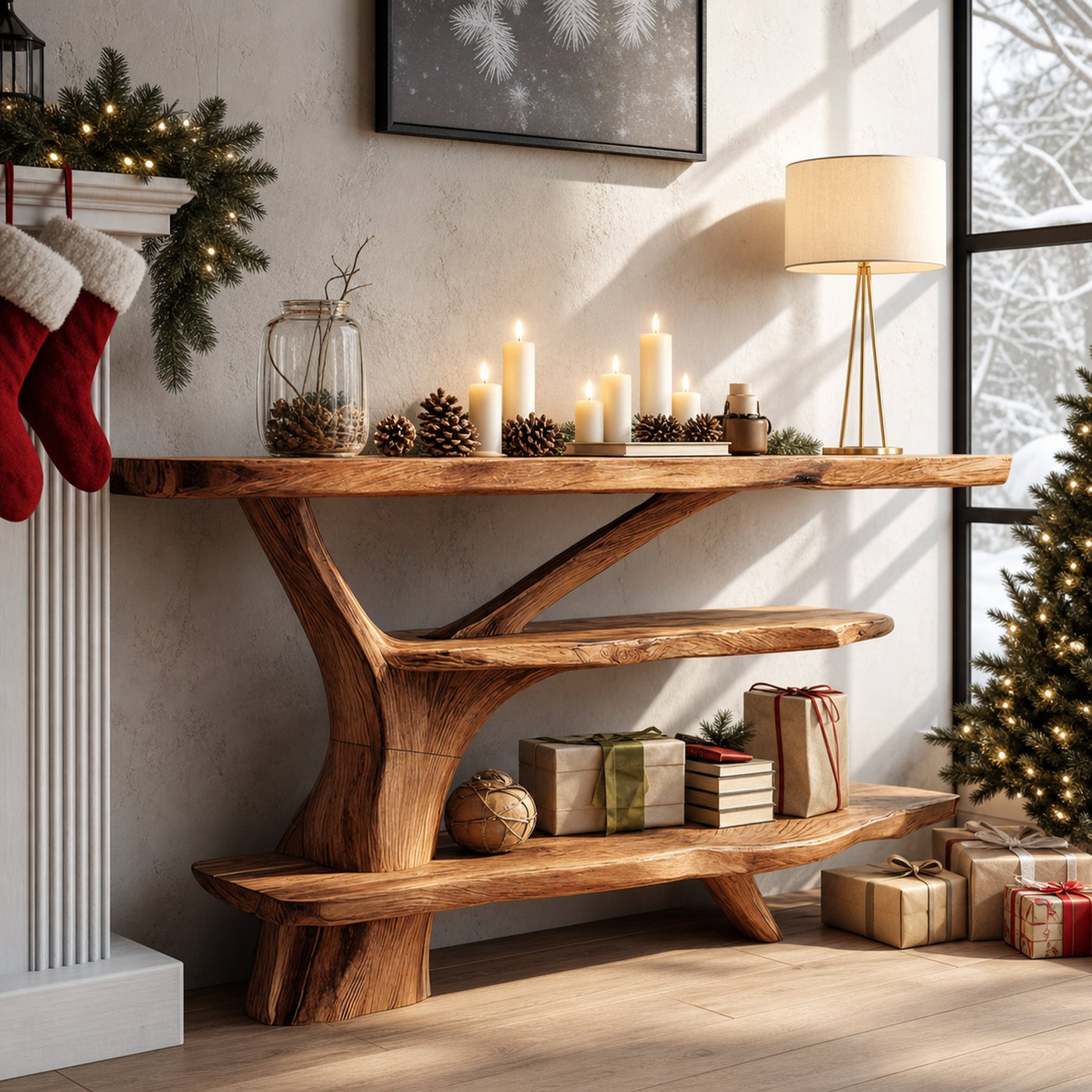Farmhouse Wooden Live Edge Console Table For Xmas Entryway Seasonal Accent - product view 6