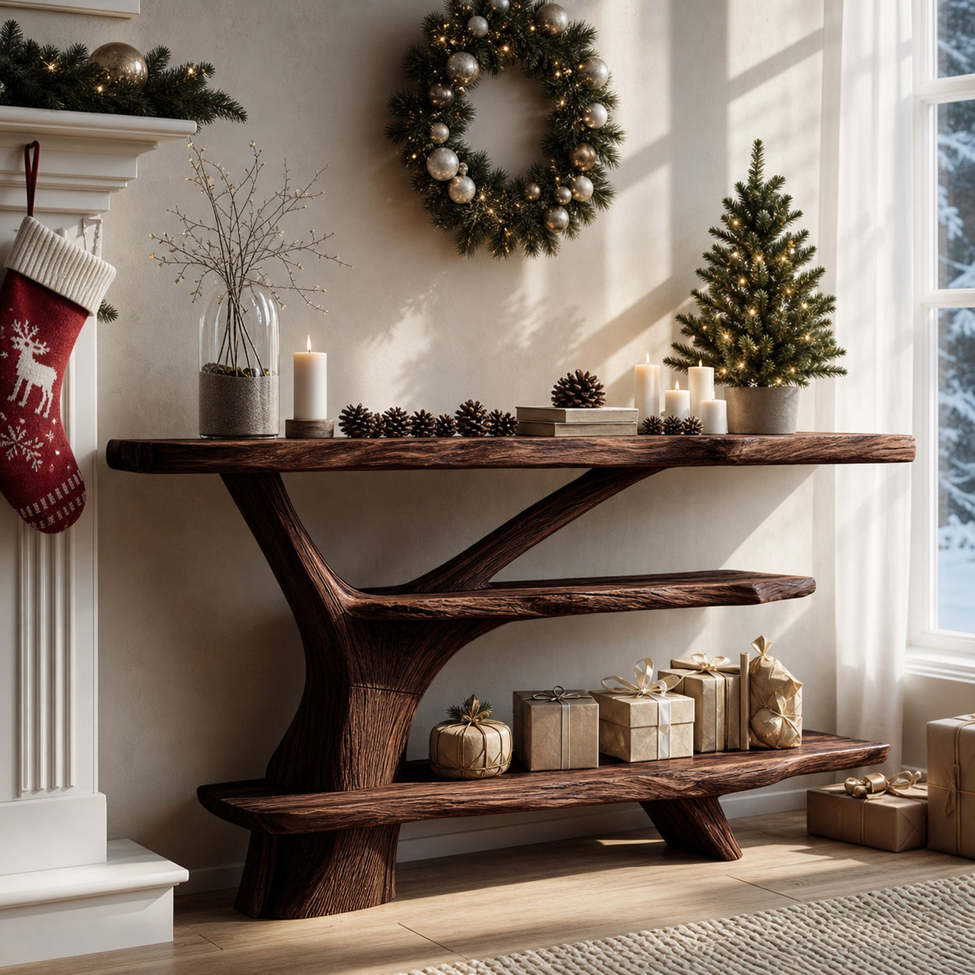 Farmhouse Wooden Live Edge Console Table For Xmas Entryway Seasonal Accent - product view 7