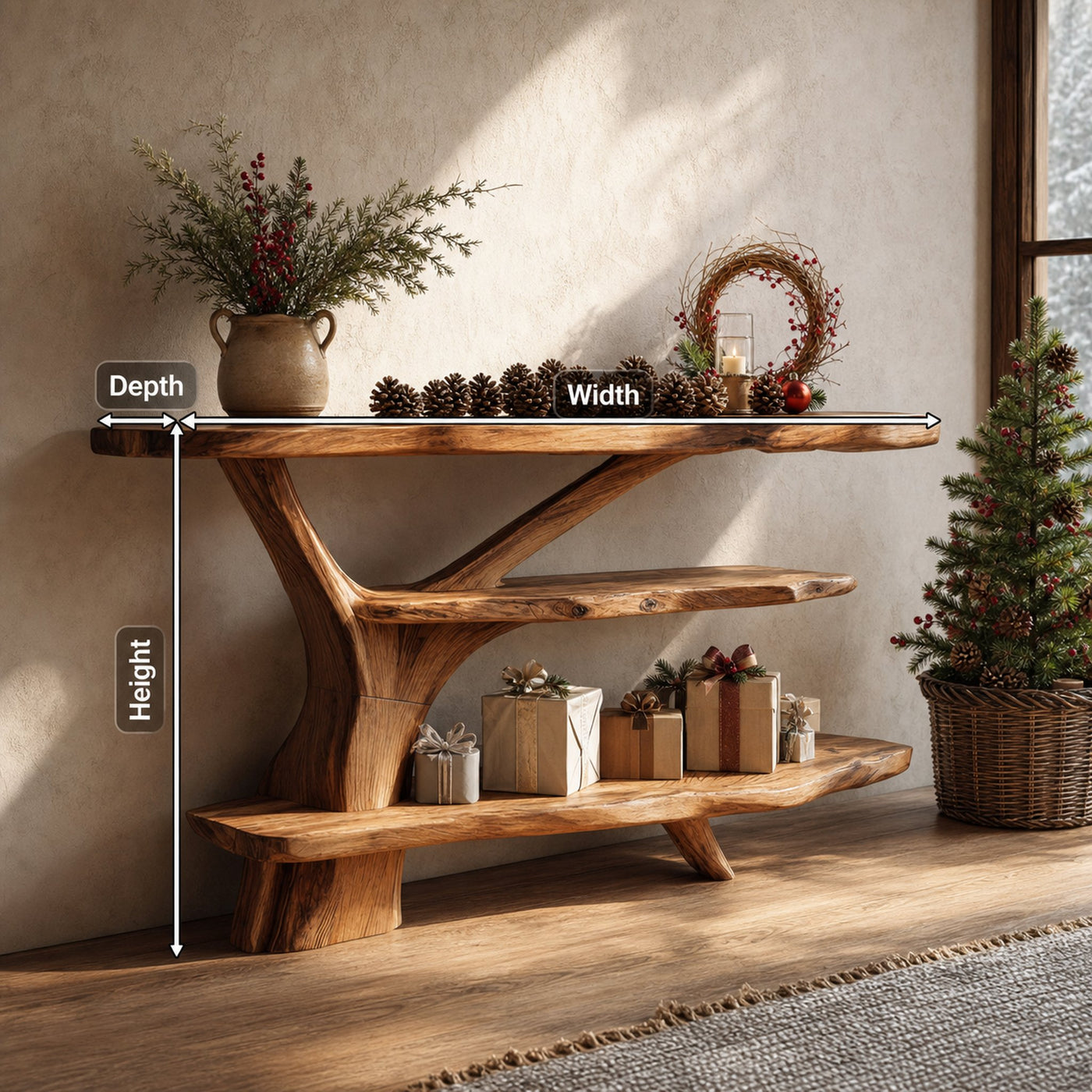 Farmhouse Wooden Live Edge Console Table For Xmas Entryway Seasonal Accent - product view 8