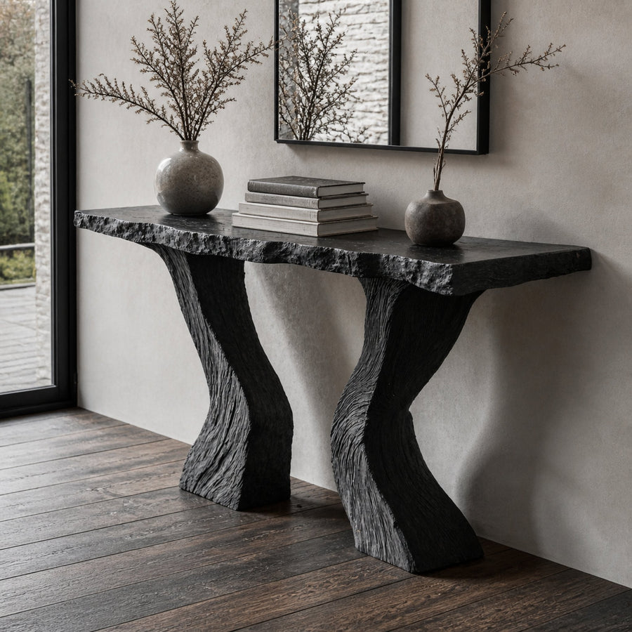 Handcrafted Black Wood Console Table For Entryways