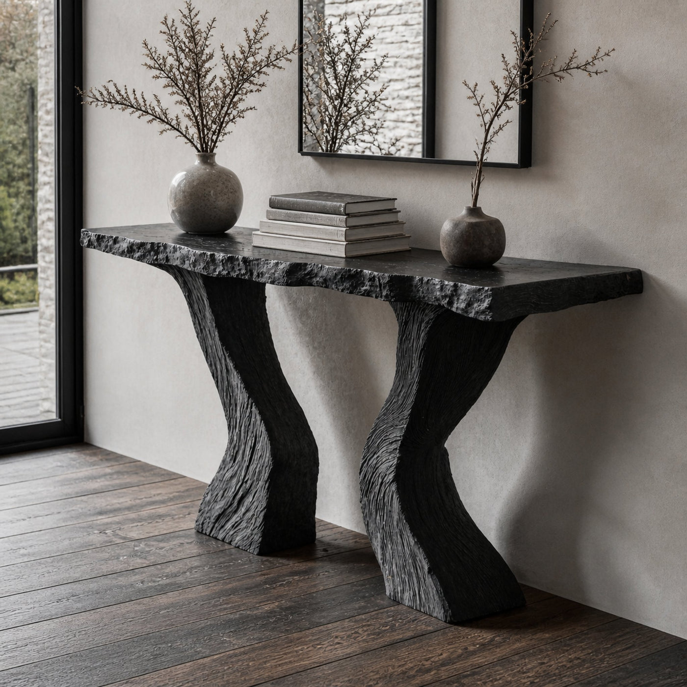 Handcrafted Black Wood Console Table For Entryways