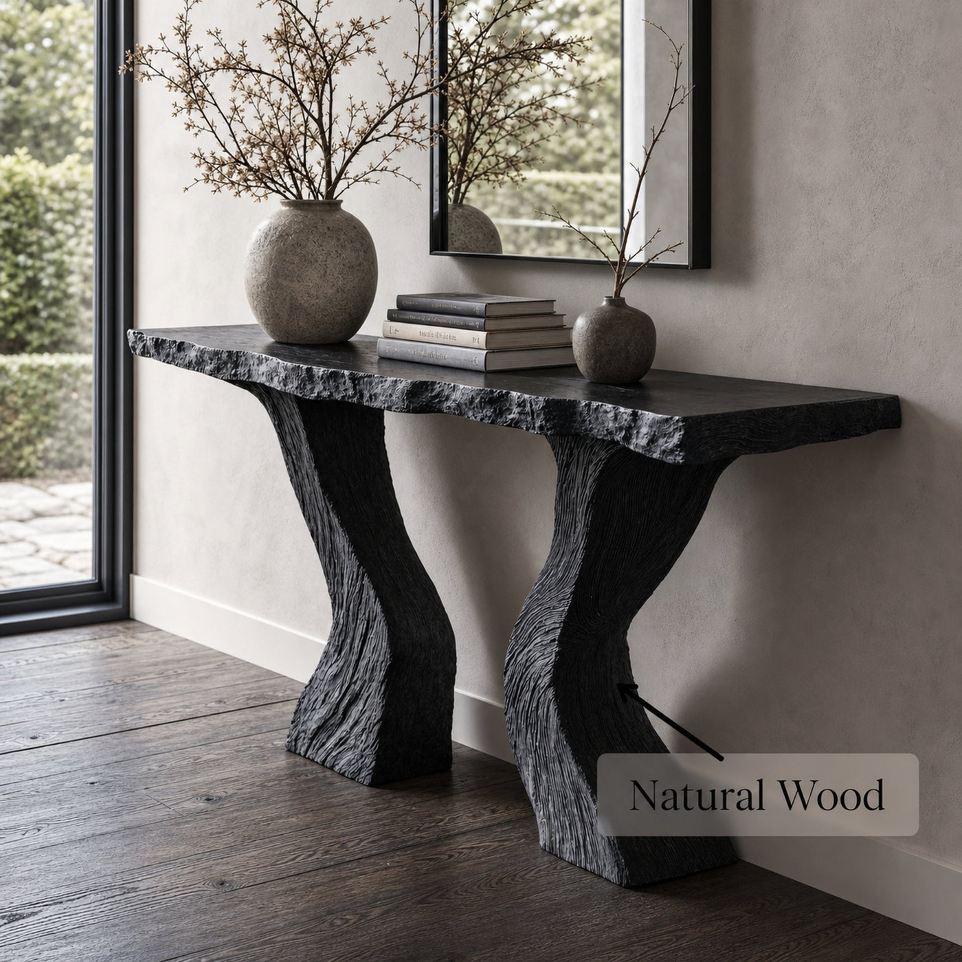 Handcrafted Black Wood Console Table For Entryways - product view 6