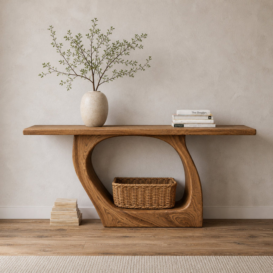 Handcrafted Console Table Sculptural Design For Living Room