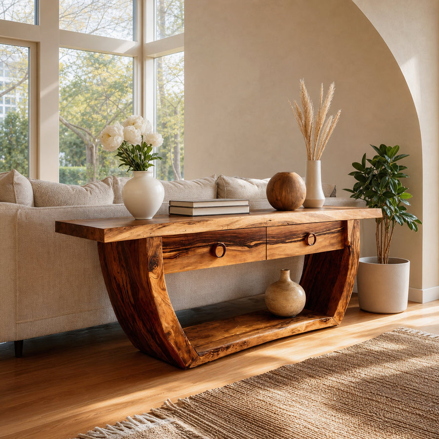 Handcrafted Curved Console Table For Living Room Decor