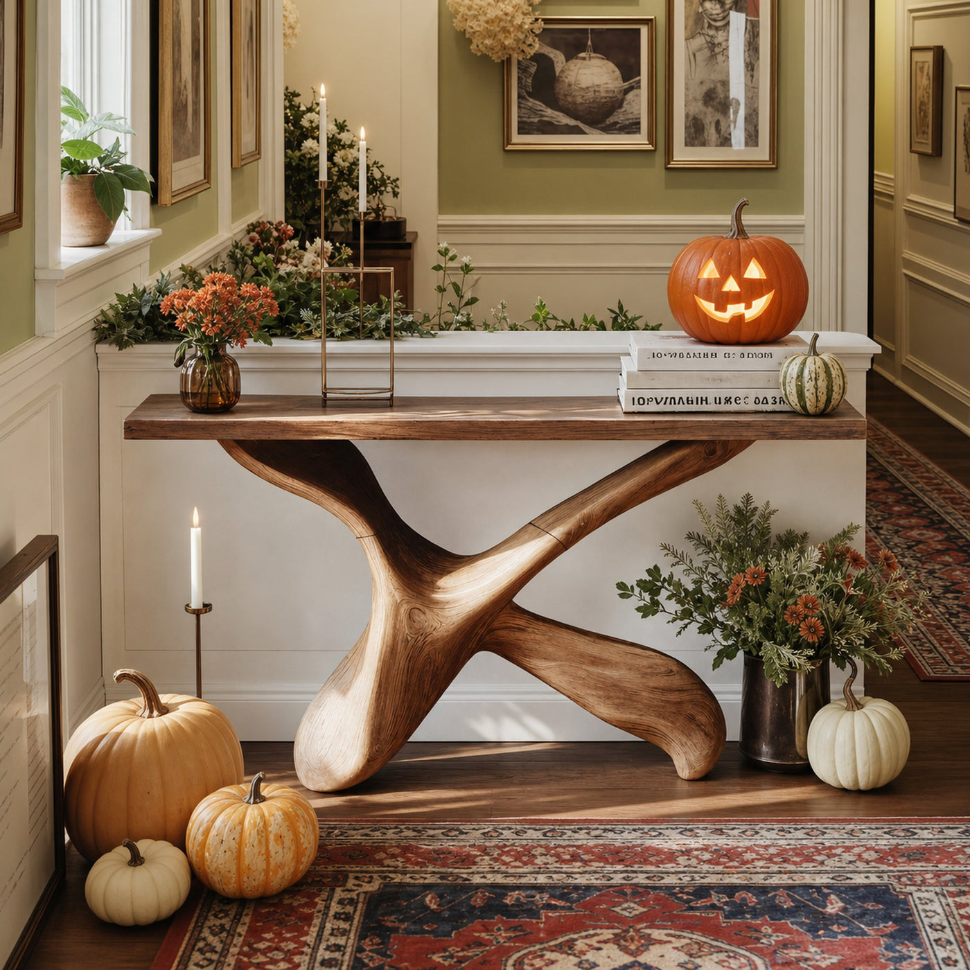Handcrafted Live Edge Console Table For Entryway Design Halloween Decor