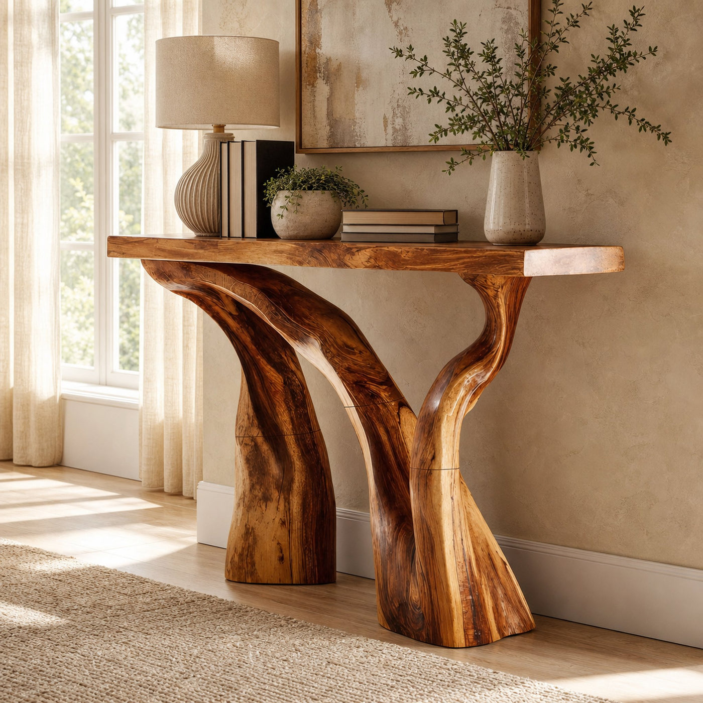Handcrafted Live Edge Console Table Luxury Wood For Living Room Decor
