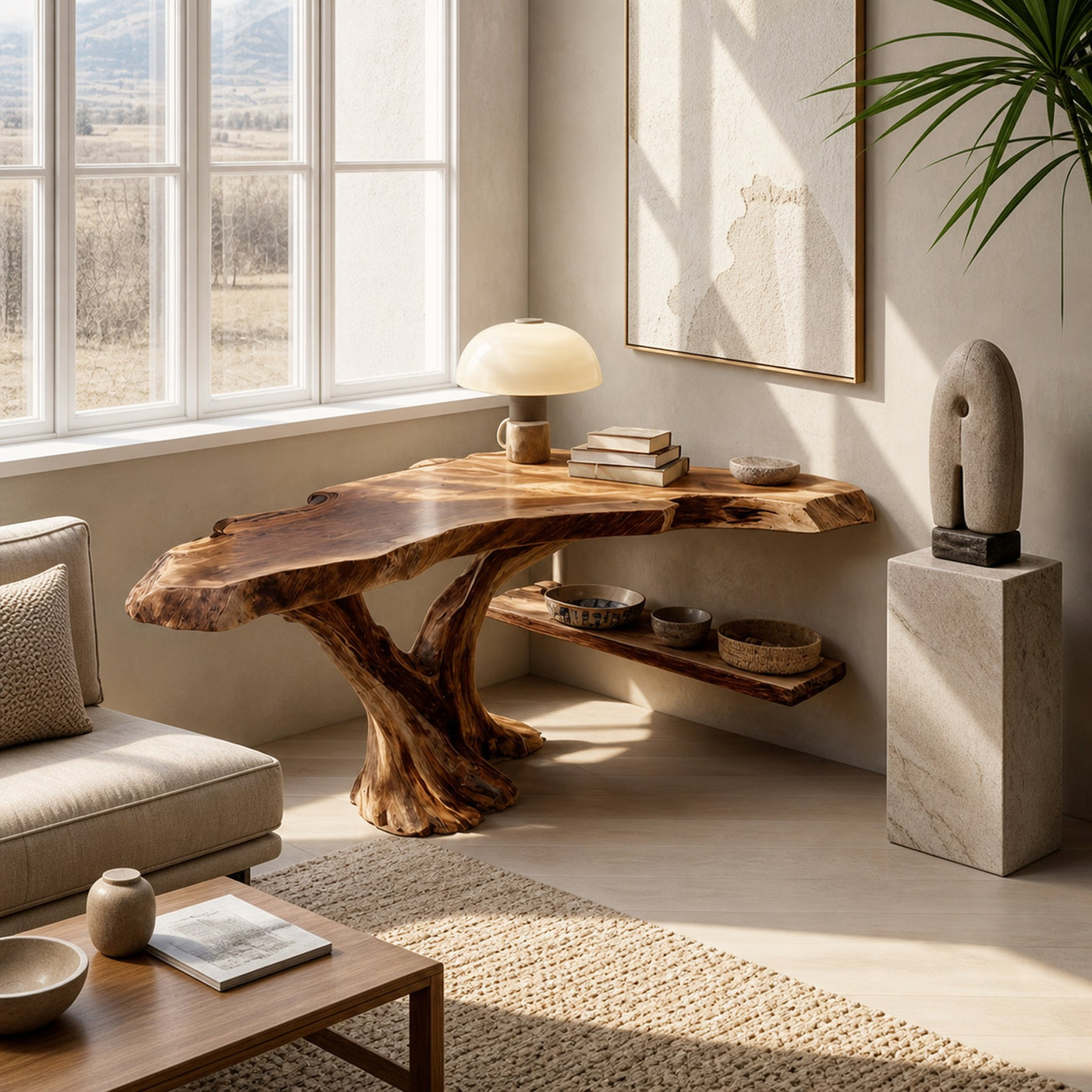 Handcrafted Live Edge Console Table Organic Solid Wood For Home Decor - product view 6