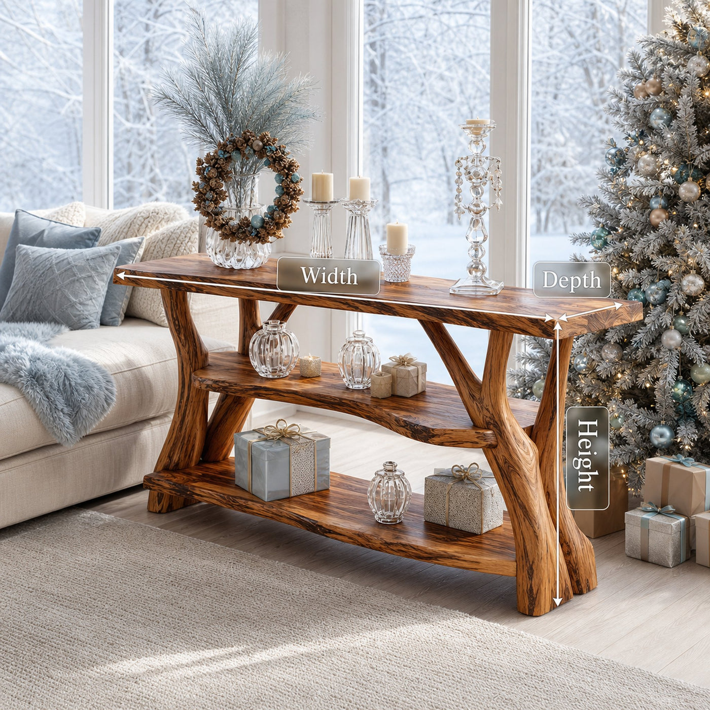 Handcrafted Live Edge Entryway Table For Bedroom Christmas Seasonal Accent - product view 6