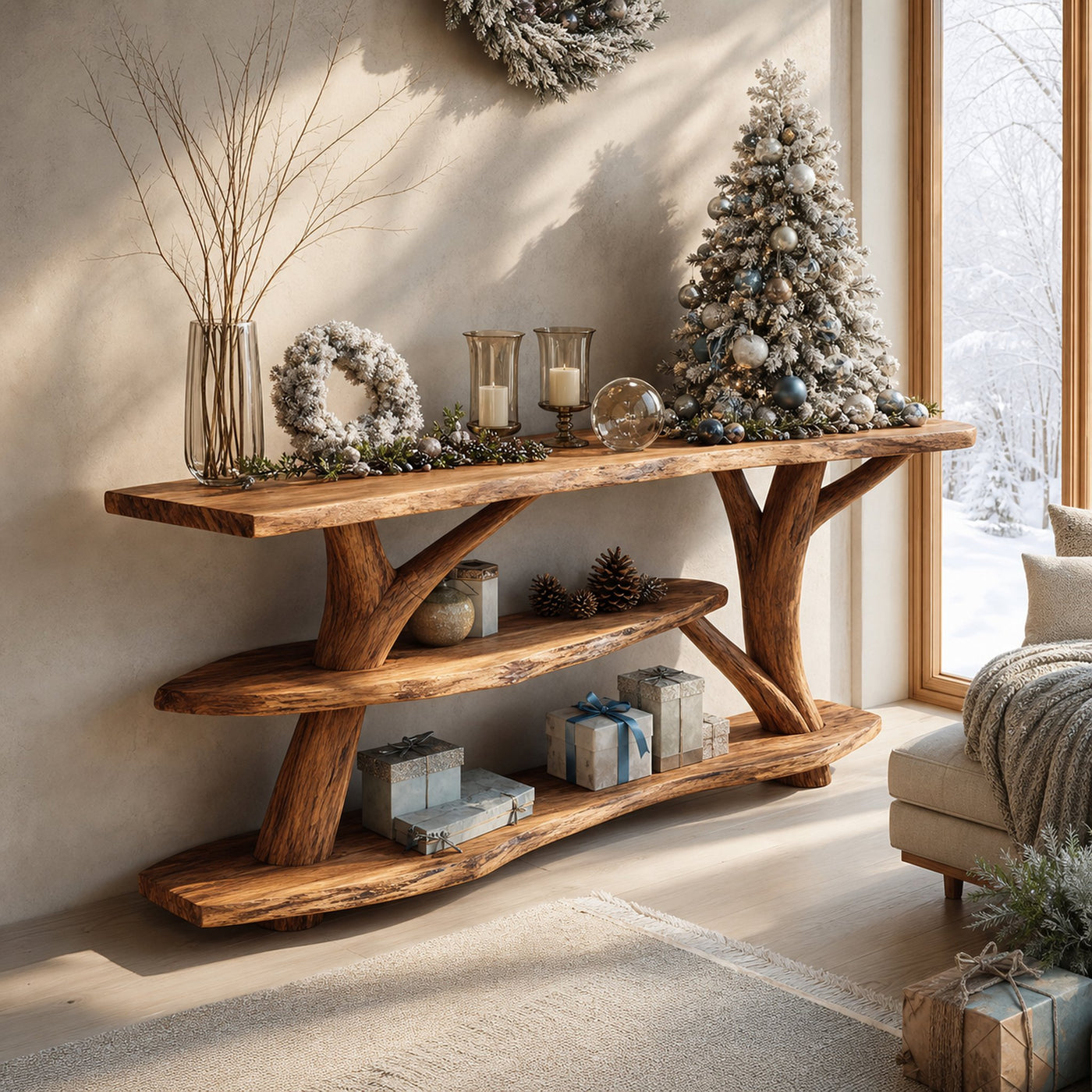 Handcrafted Live Edge Entryway Table For Bedroom Decor Christmas Accent