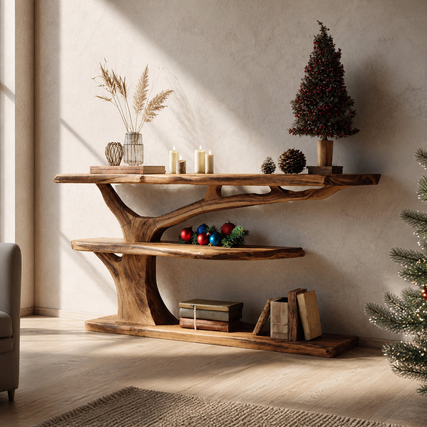 Handcrafted Live Edge Entryway Table For Christmas Seasonal Bedroom Design