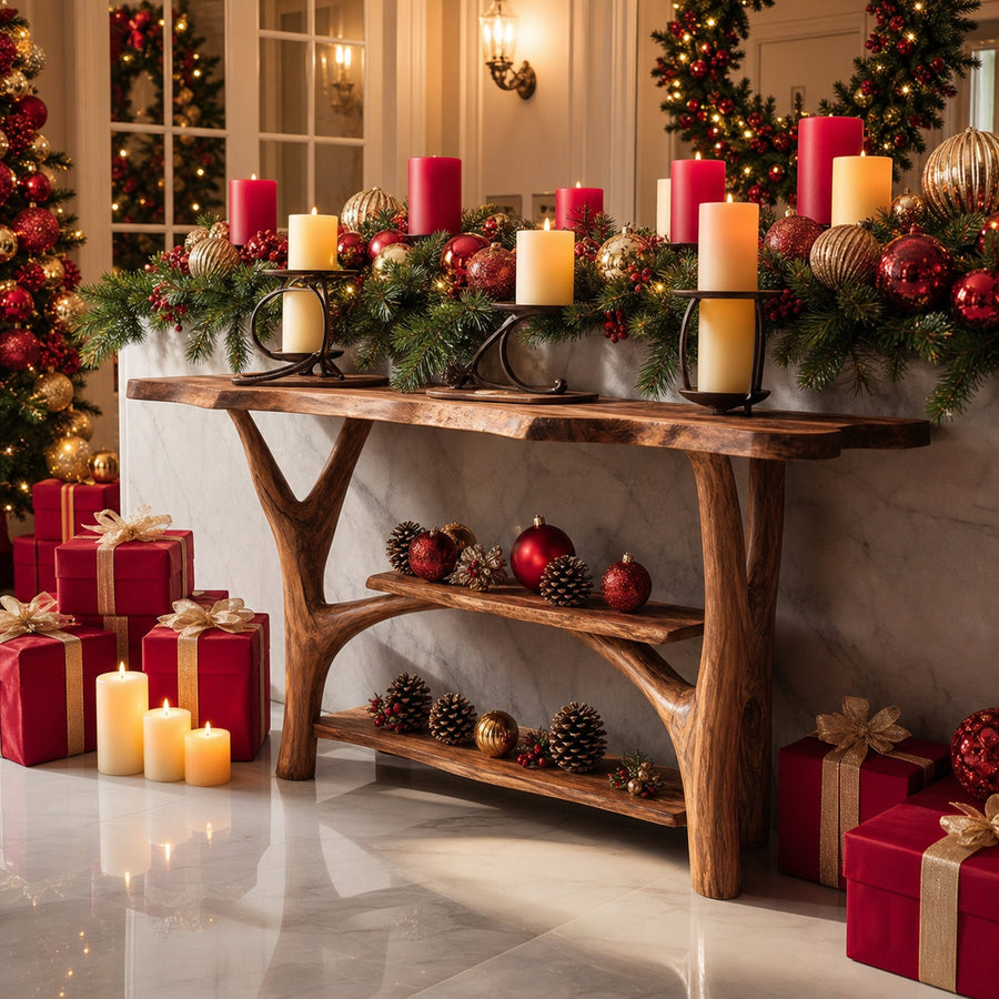 Handcrafted Live Edge Entryway Table For Holiday Furniture Xmas Accent