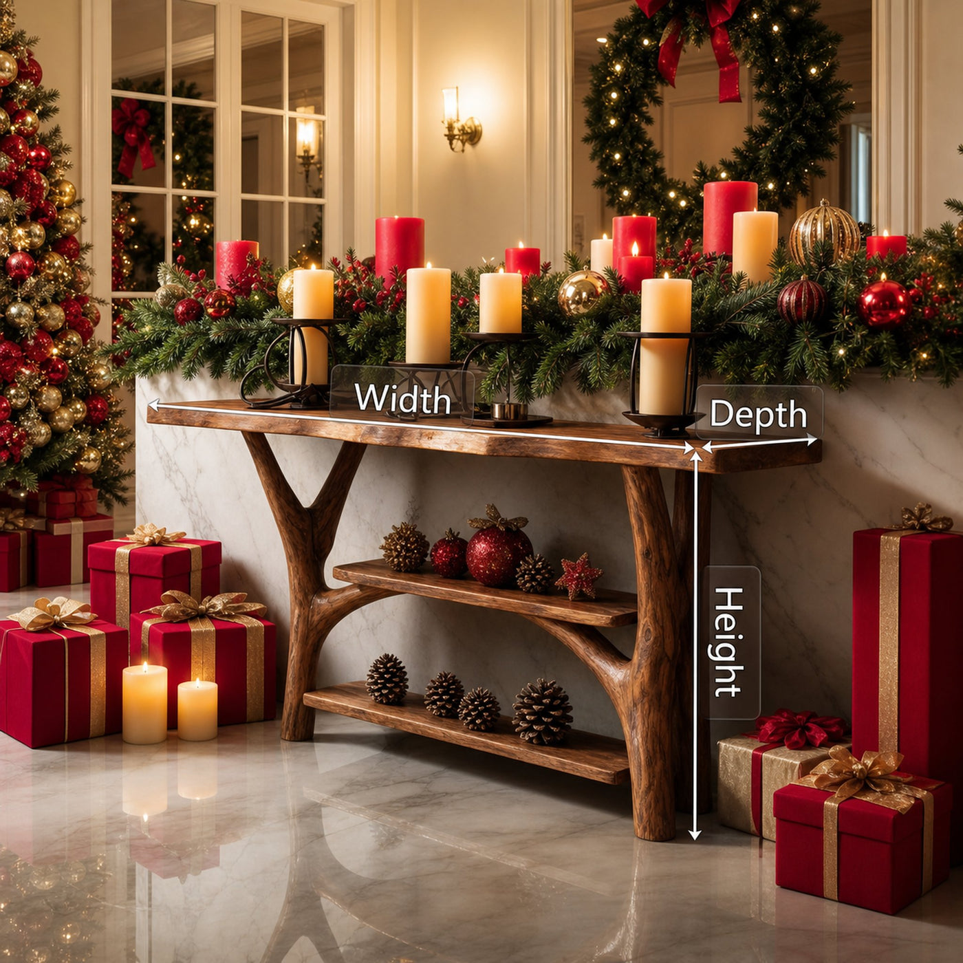 Handcrafted Live Edge Entryway Table For Holiday Furniture Xmas Accent - product view 6