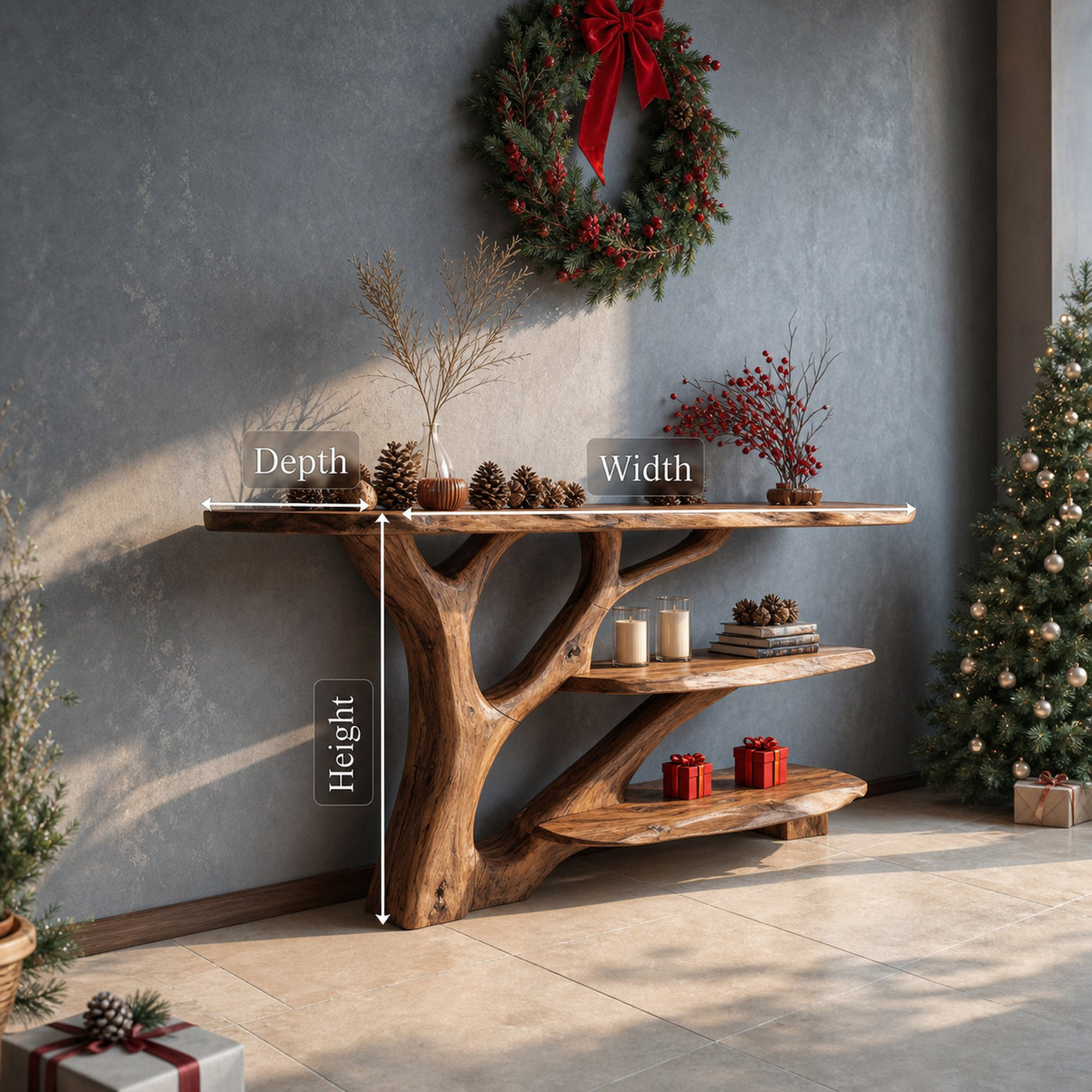 Handcrafted Live Edge Entryway Table For Seasonal Holiday Xmas Living Room - product view 6