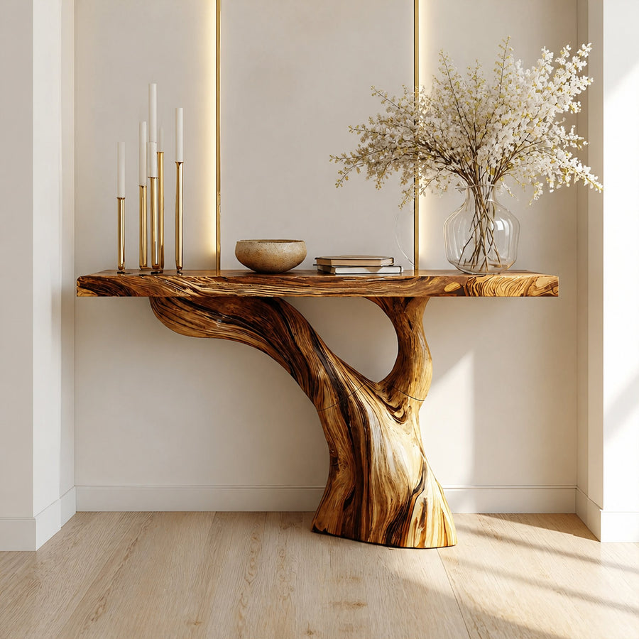 Handcrafted Live Edge Entryway Table Sculptural Solid Wood Furniture Decor