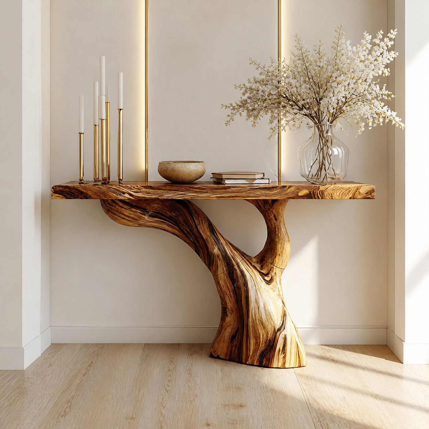 Handcrafted Live Edge Entryway Table Sculptural Solid Wood Furniture Decor