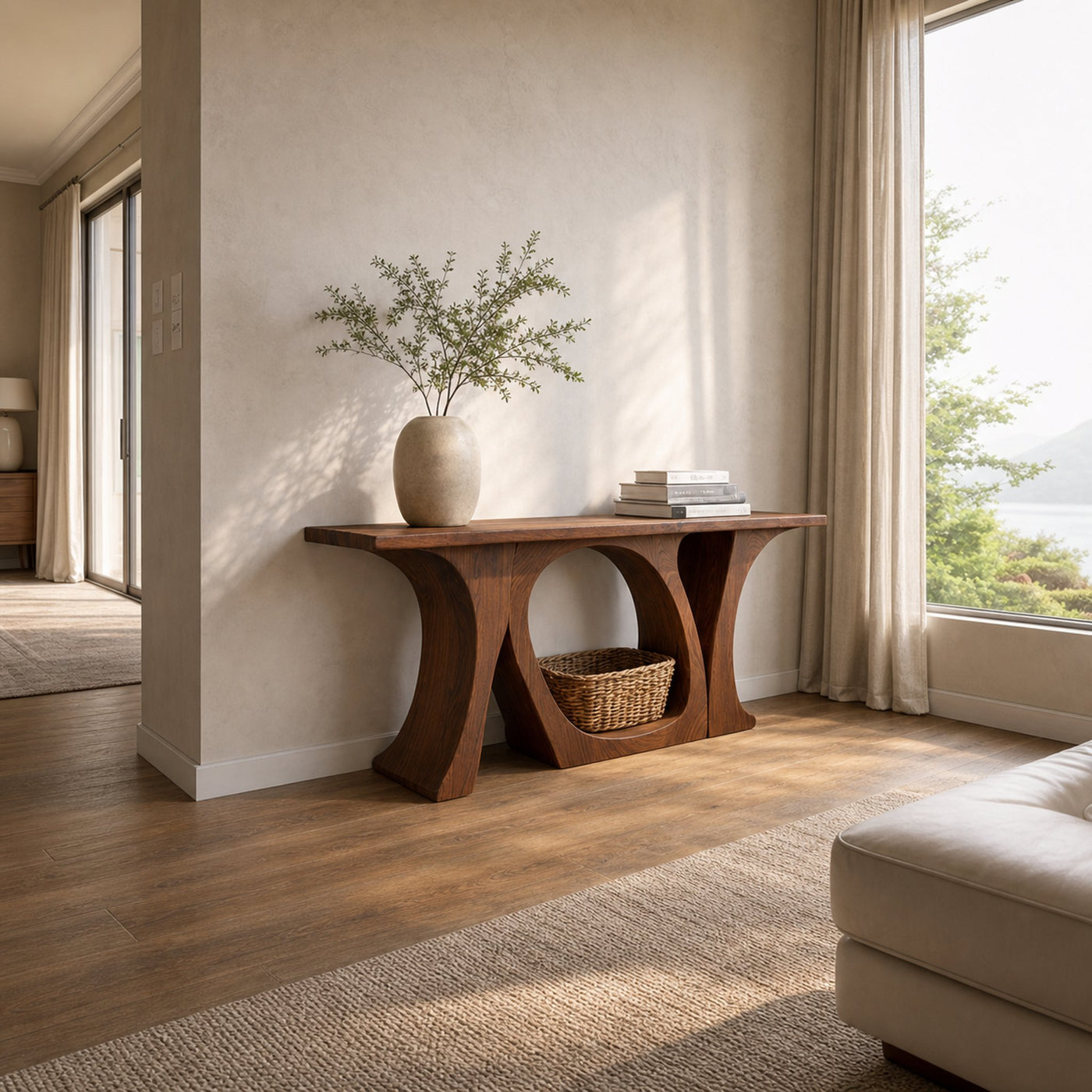 Handcrafted Organic Wood Console Table Sculptural Design For Home Decor - product view 2